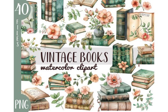 Download Watercolor Vintage Books Clipart PNG - Books Collection