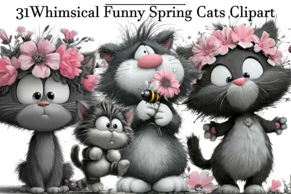 Download Whimsical Funny Spring Cats Clipart - Funny spring Collection