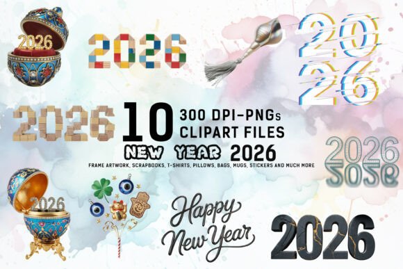Download Eclectic New Year 2026 Clipart Bundle - New Collection